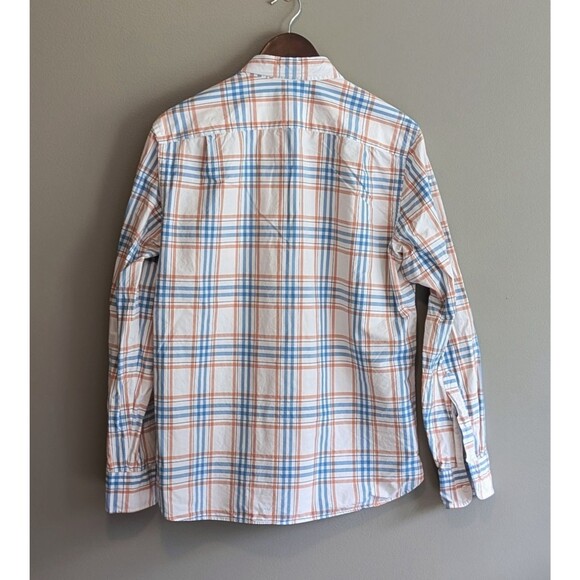 J.Crew Size Medium Orange Plaid Dress Shirt Mens Button Down Top White Blue LS M - Picture 4 of 4